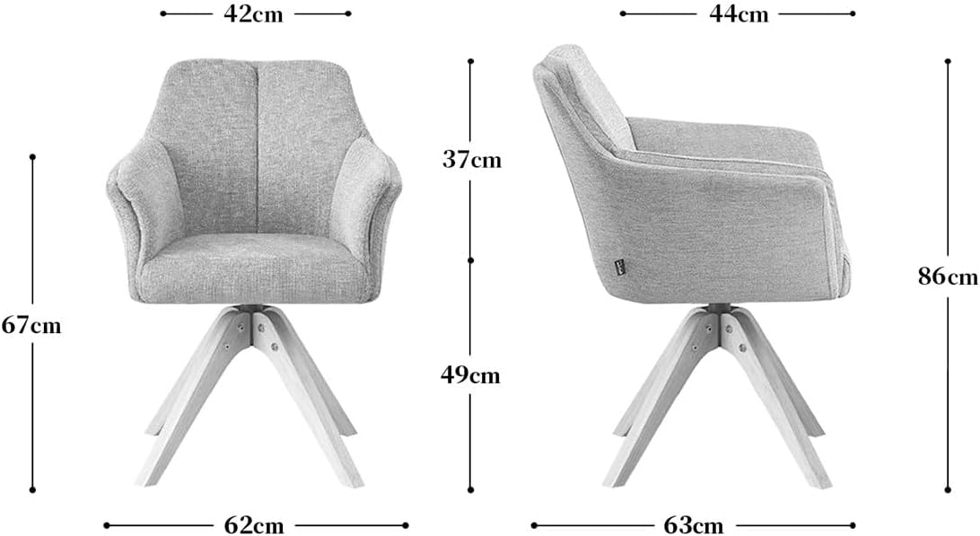 B&D home® Esszimmerstuhl Daisy drehbar – mit Armlehnen, 360° Drehfunktion, Webstoff in Creme, Massivholzgestell Natur, komfortabel gepolstert, skandinavisch, Loungesessel für Küche & Wohnzimmer