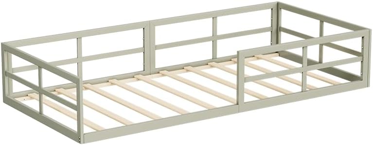 Bodenbett aus Metall Minno, Greige, 205 x 95 cm ohne Matratze