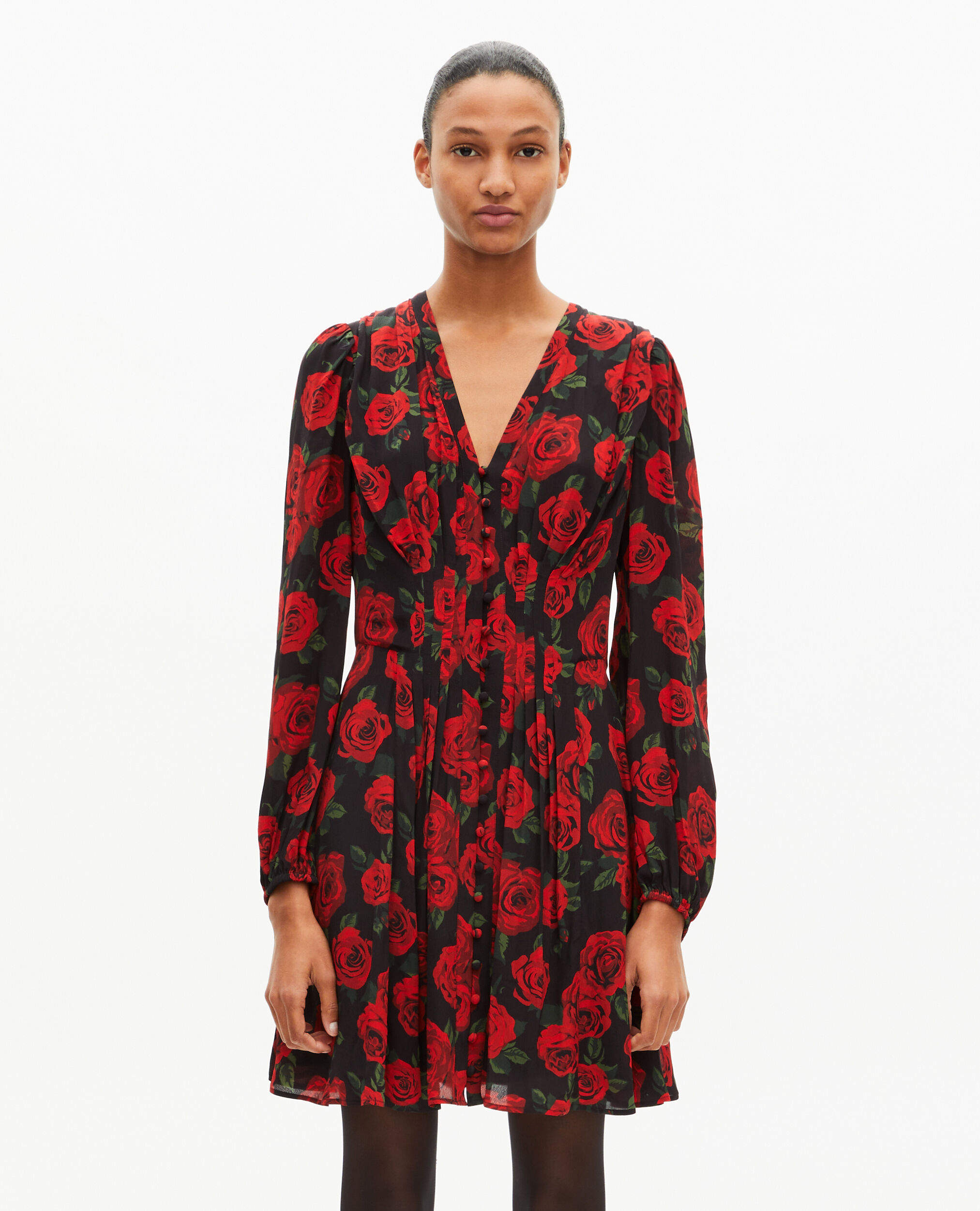 Robe courte imprimé fleuri rouge
