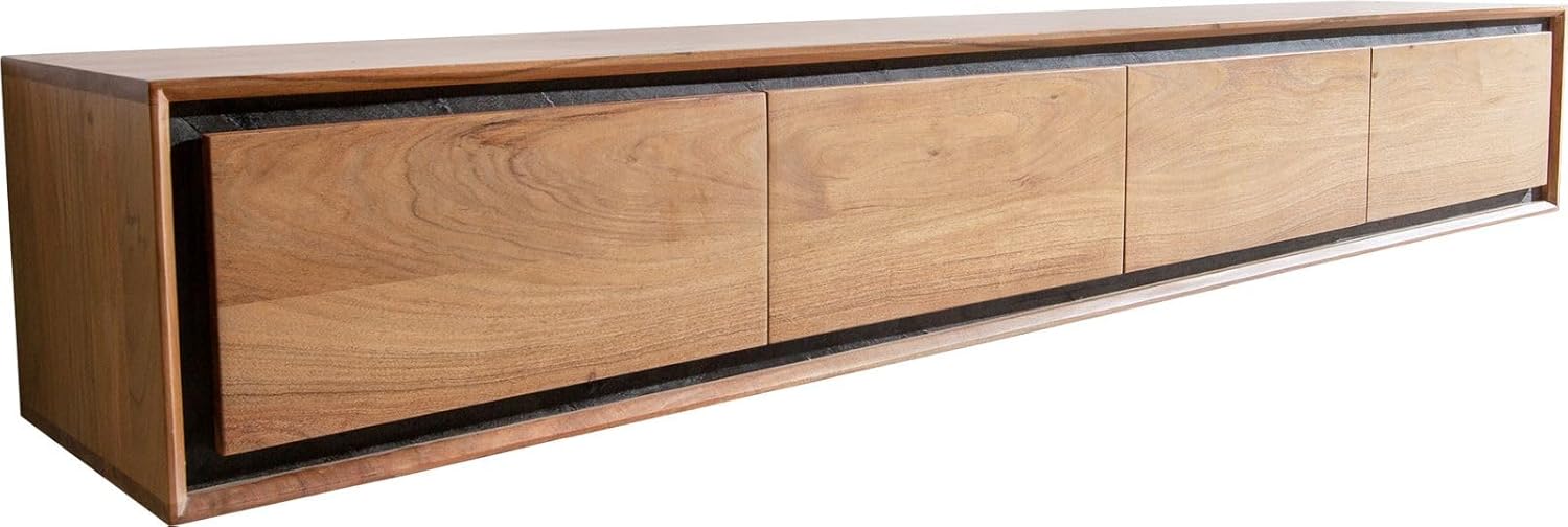 DELIFE TV-Board Stonegrace Akazie Natur 200 cm 4 Türen Steinfurnier schwebend Lowboard