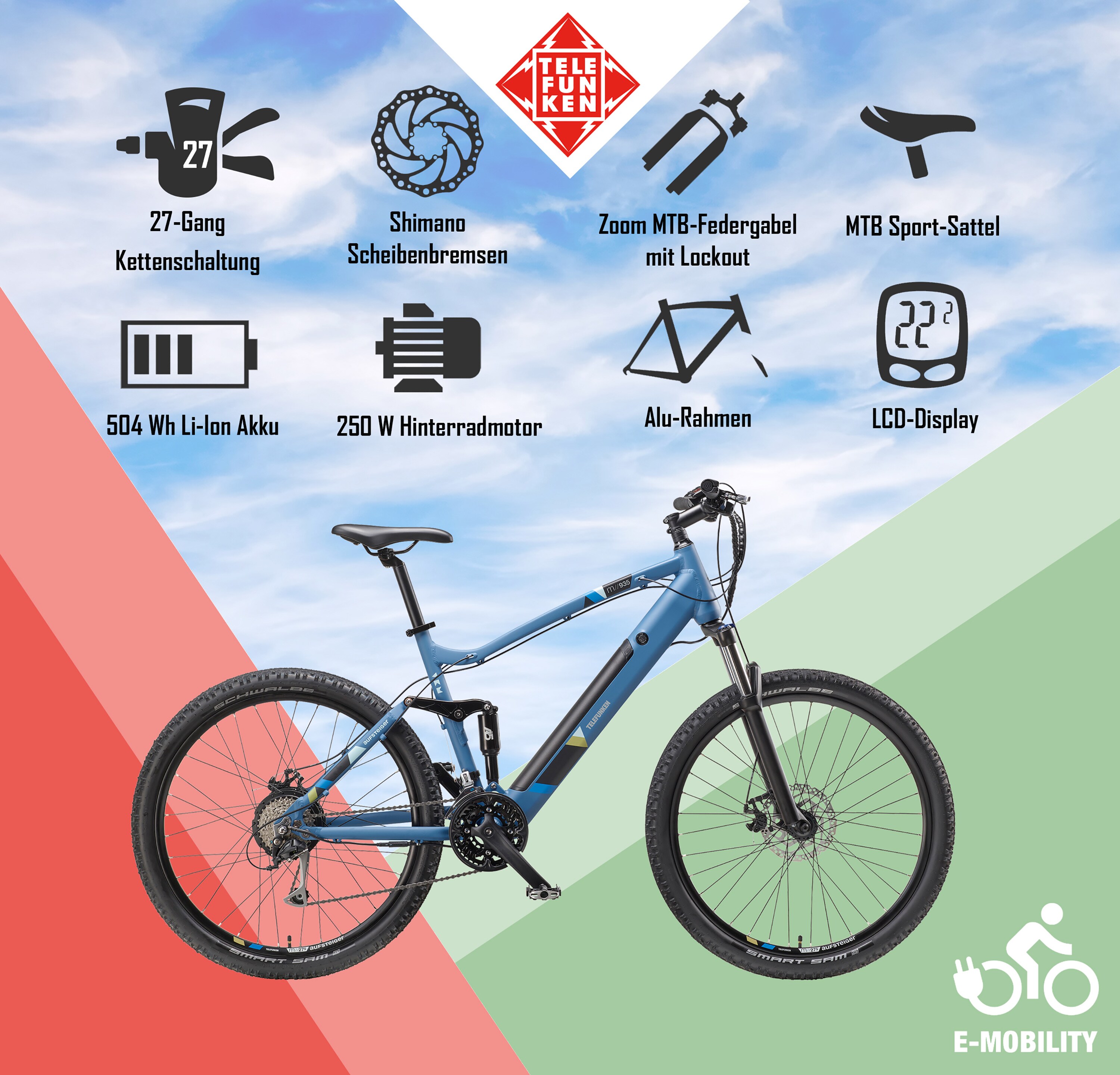 Telefunken Aufsteiger M935 MTB E-Bike, 27,5