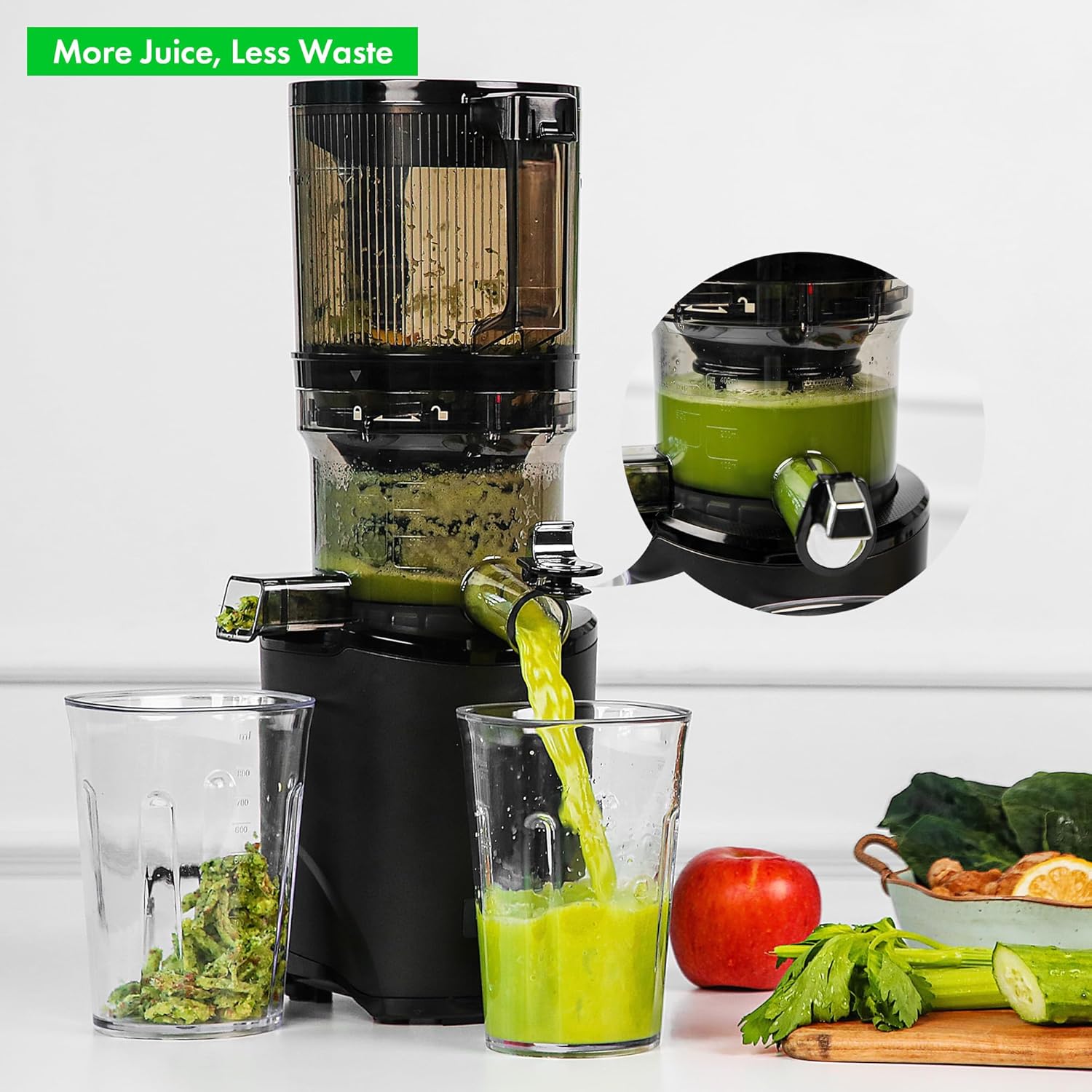 Kuvings AUTO8 Entsafter – Pflegeleichter Slow Juicer mit 2L Fassungsvermögen und 200W Motor ideal für Obst, Gemüse und Smoothies. (Silber)_KHS-860SE