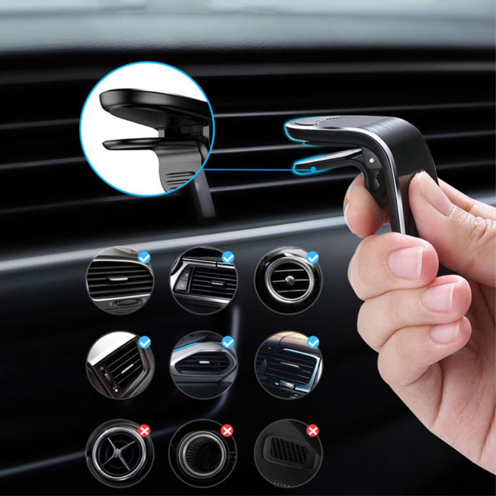 Magnetische Alu Smartphone Halterung Auto KFZ für Air Frame Lüftungsgitter - Schwarz