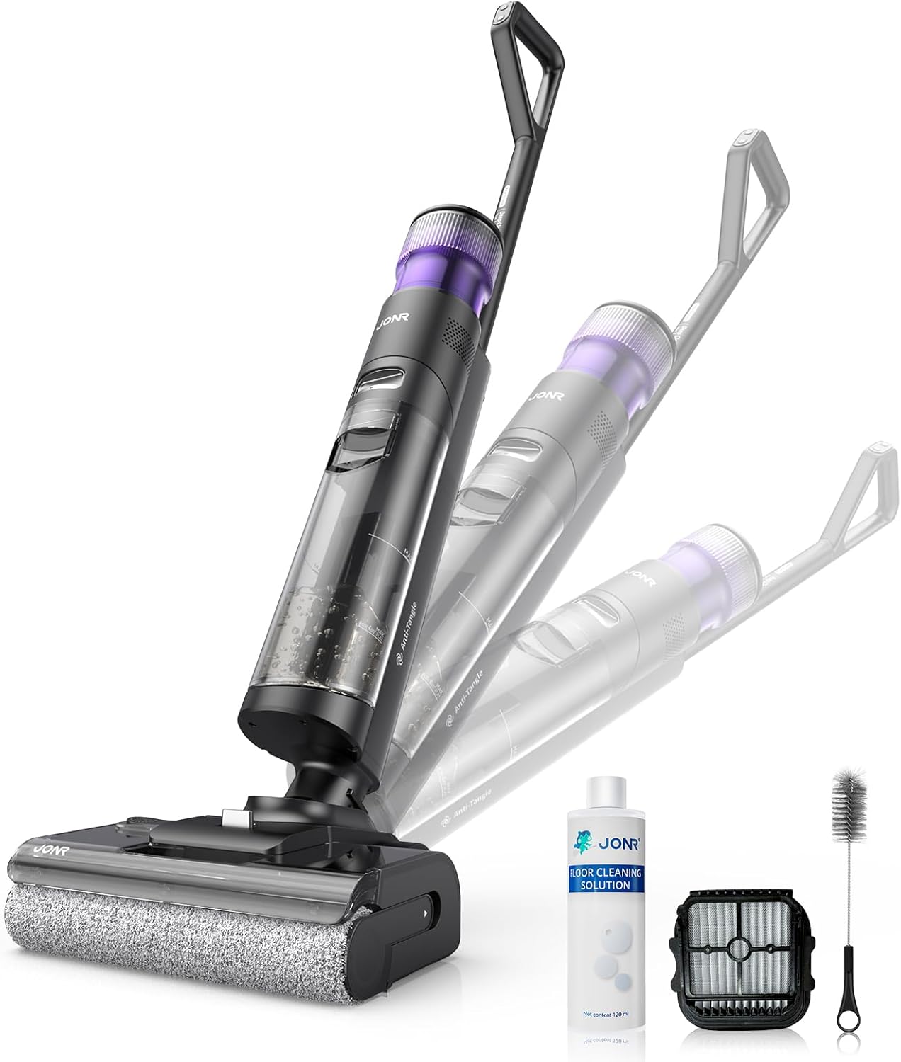 JONR 17000 Pa ED 12 Pro Max Nass Trockensauger (ED 12 Upgrade-Version), LCD-Display, 180°-Flachdesign, 40 Min Laufzeit, 70 °C Selbstreinigung, 5 Min FlashDry sowie Reinigung unter tief stehenden Böden