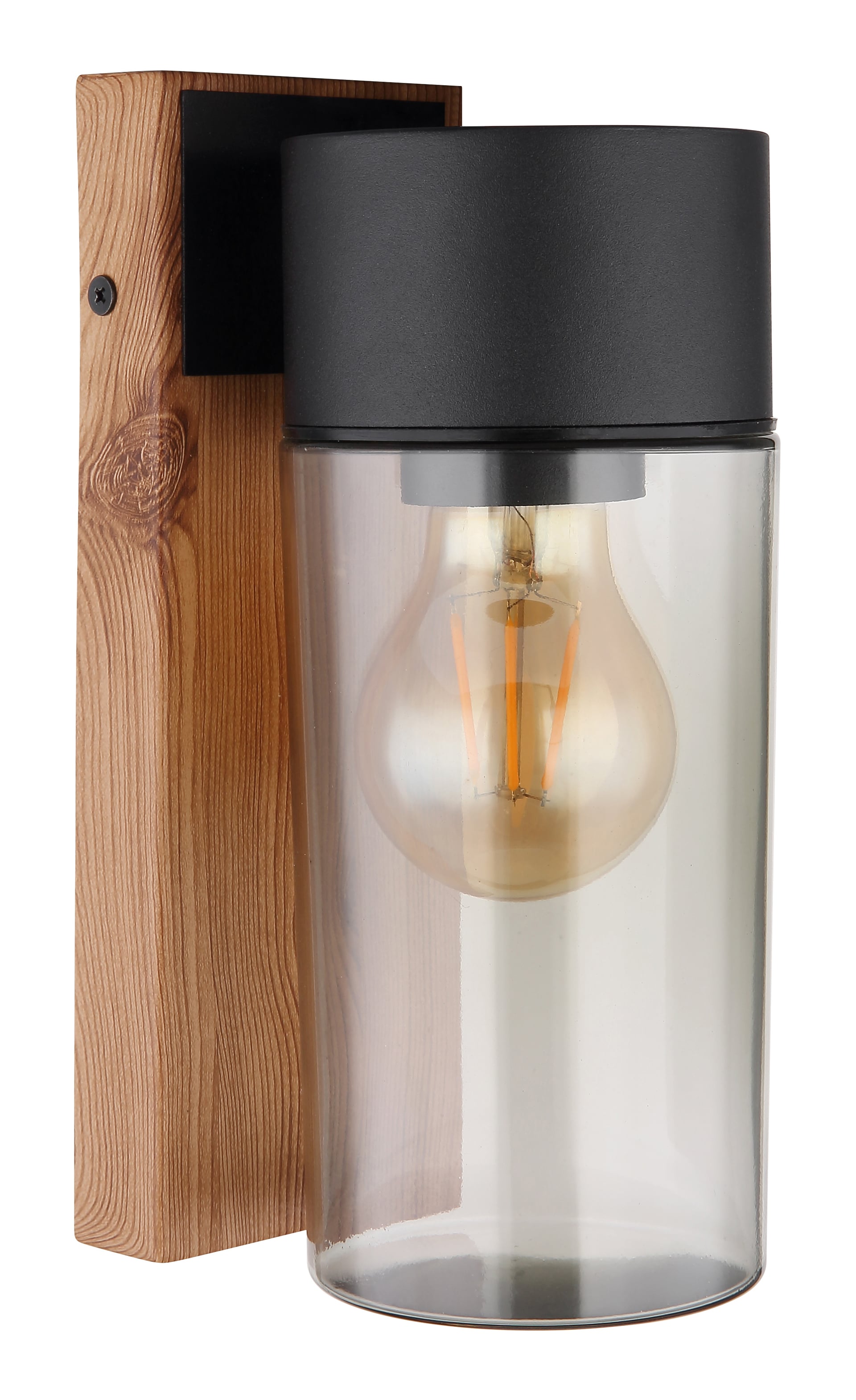 GLOBO Retrofit Außenwandleuchte Etsi 1-flg Holzoptik braun /Schwarz /Rauchfarbig 9x12,4cm H.22,5cm Metall,,spritzwassergeschützt,Außen