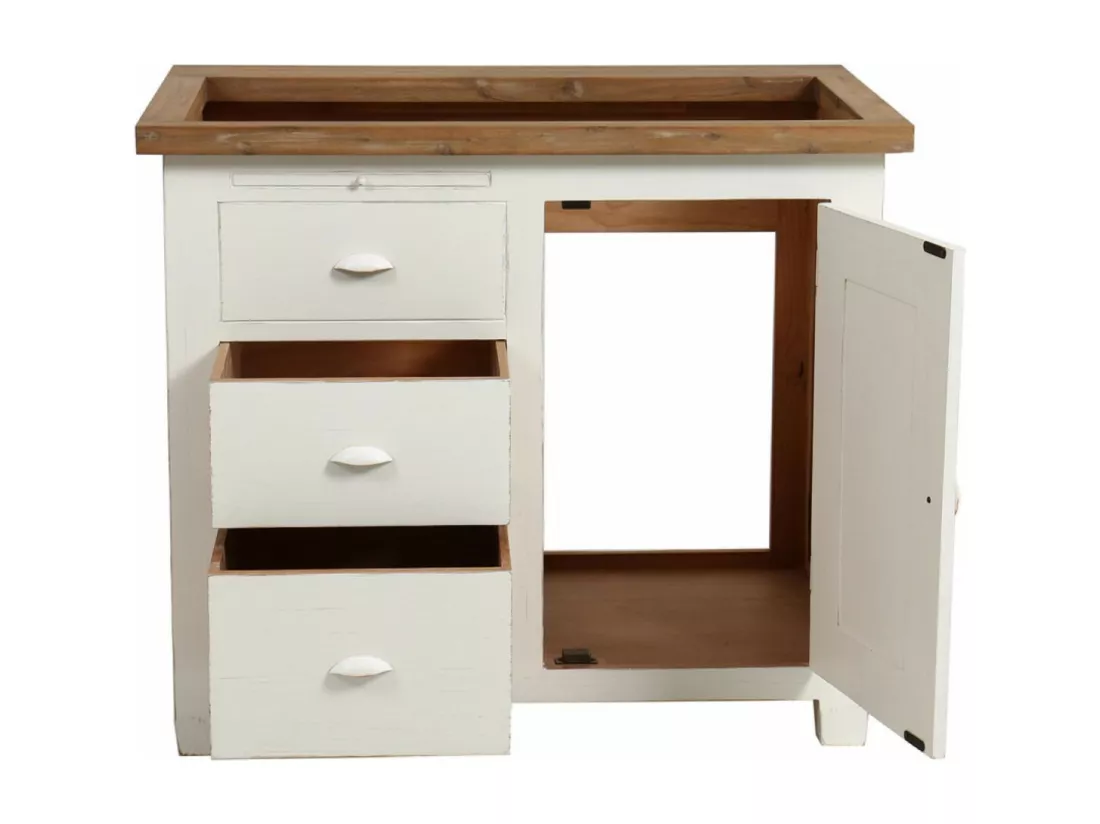 Meuble évier 1 porte 3 tiroirs Bois Blanc - Brocante Interior's
