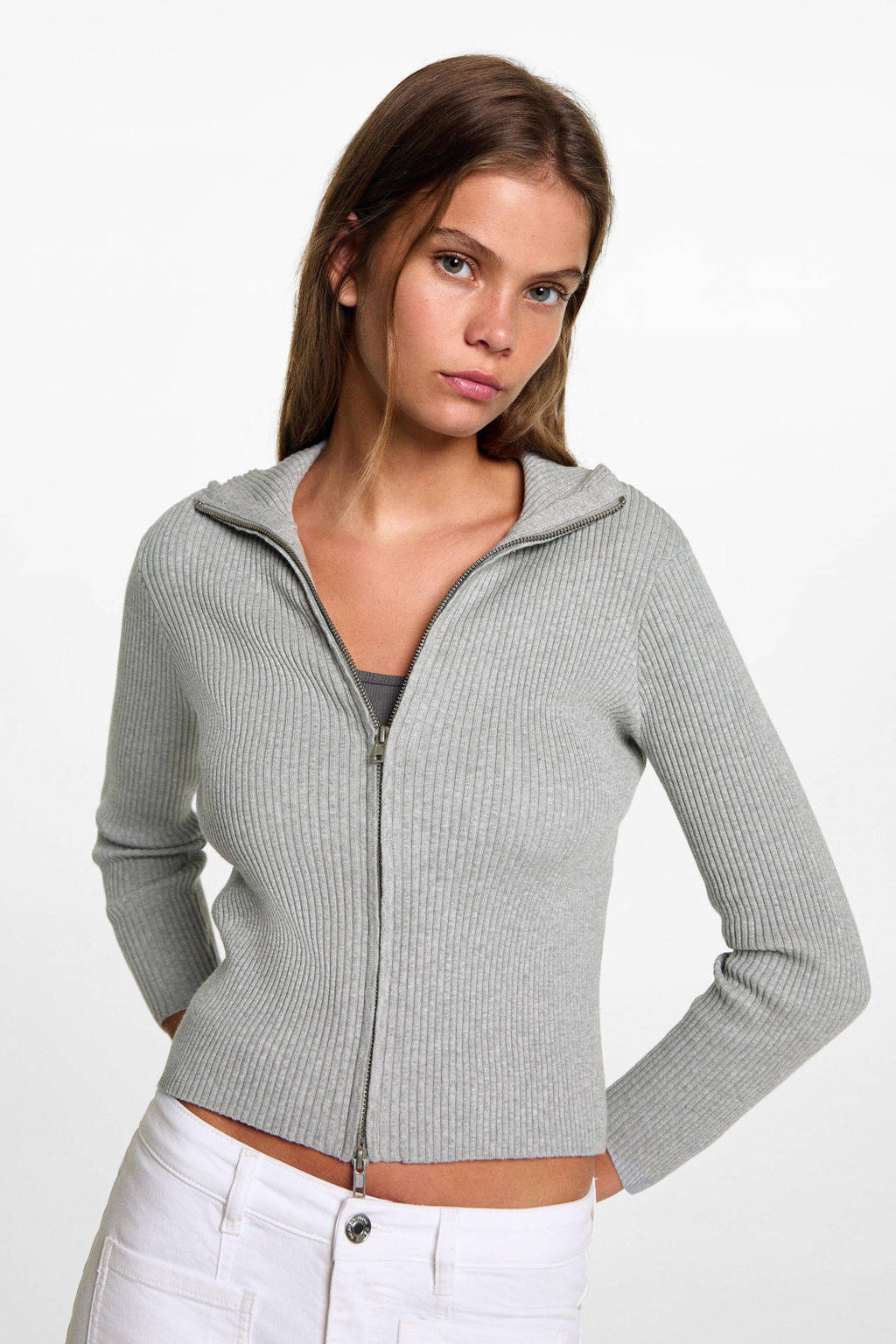 MANGO TEEN vest grijs rib gebreid