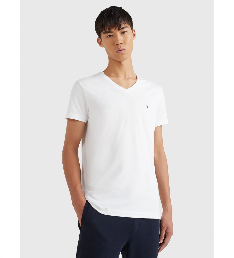 Camiseta branca com decote em V da Tommy Hilfiger