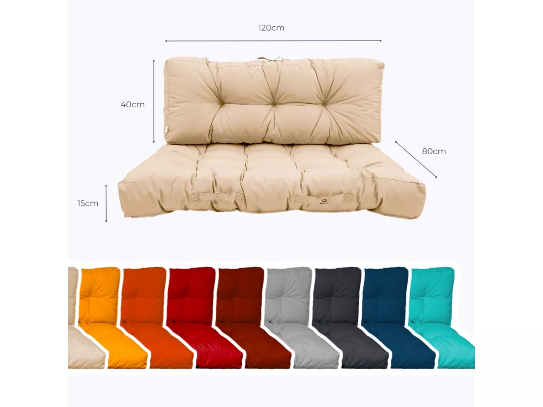 Lot coussins extérieur pour palette beige 120x80 Imperméables Anti-UV DECOARTS