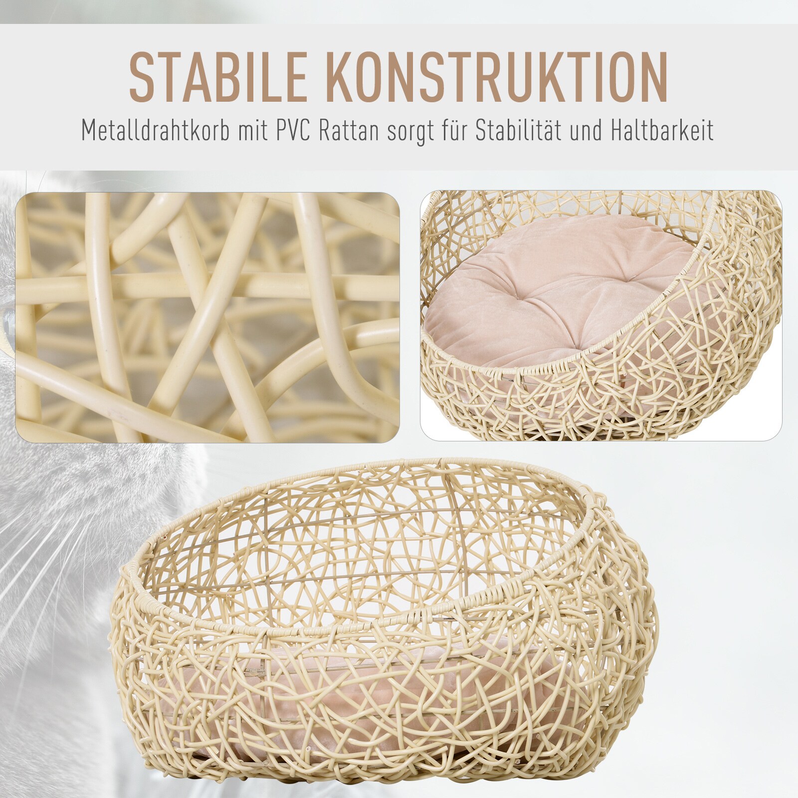 PawHut Katzenbett mit Kissen beige 56 x 35 cm (ØxH)