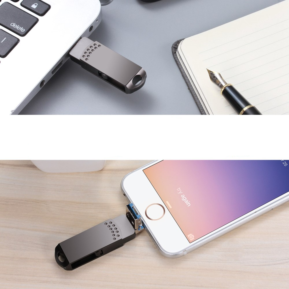 (256GB) 3in1 USB Lightning / USB C / USB A Speicher Stick Flash Drive USB 3.0 - Rosa