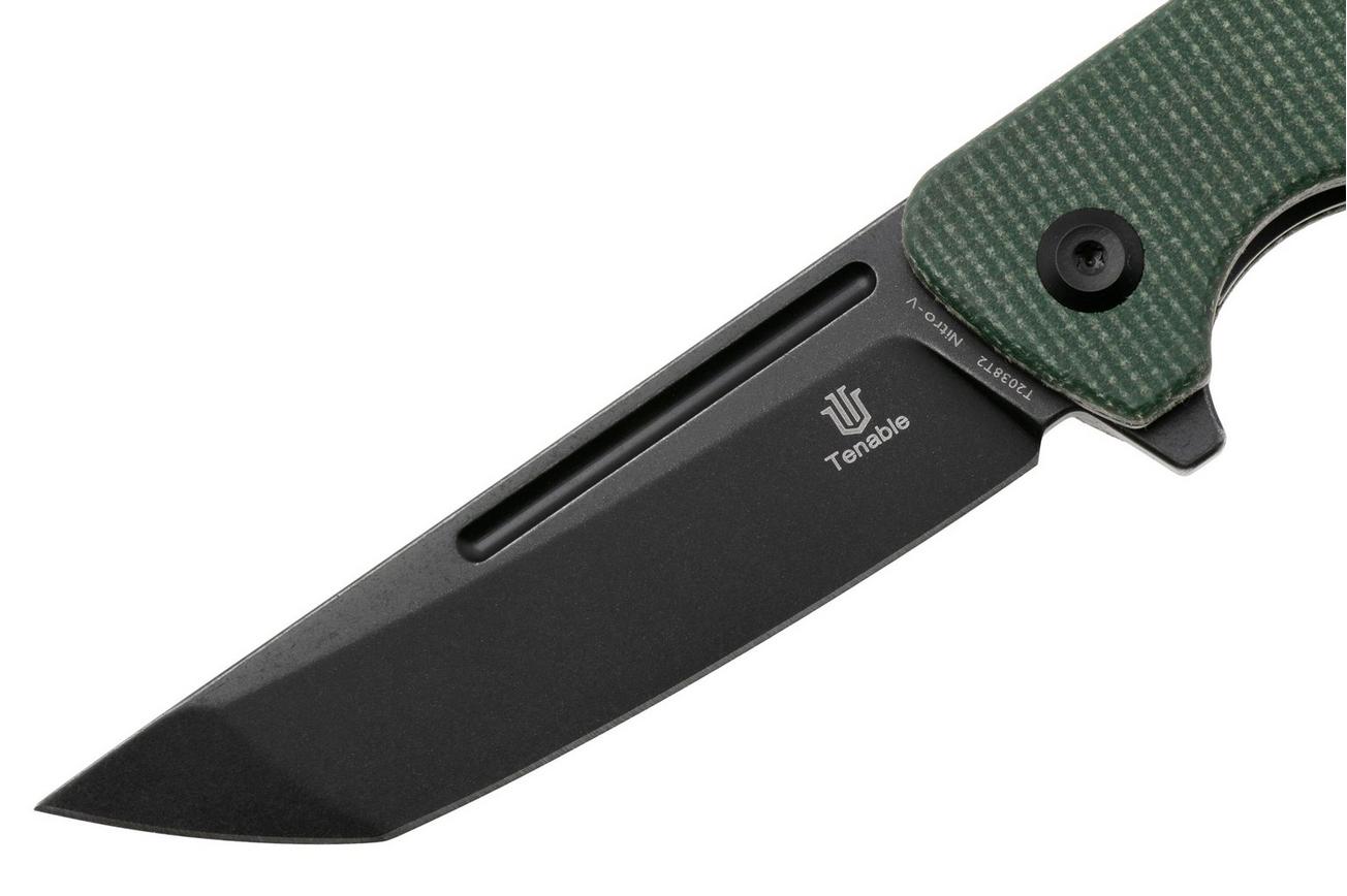 Tenable Knives Anomaly T2038T2 Blackwashed Nitro-V, Green Micarta, zakmes, Pinkerton Knives design