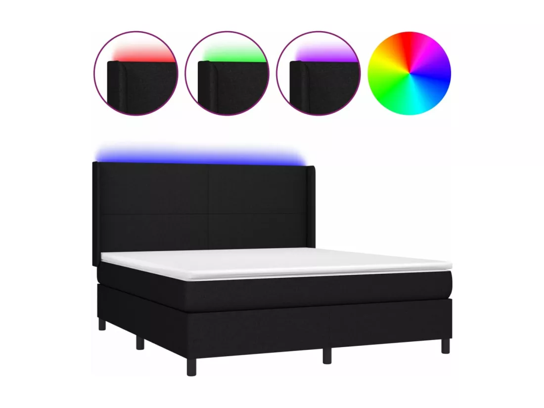Sommier tapissier avec matelas et LED Noir 160x200 cm Tissu
