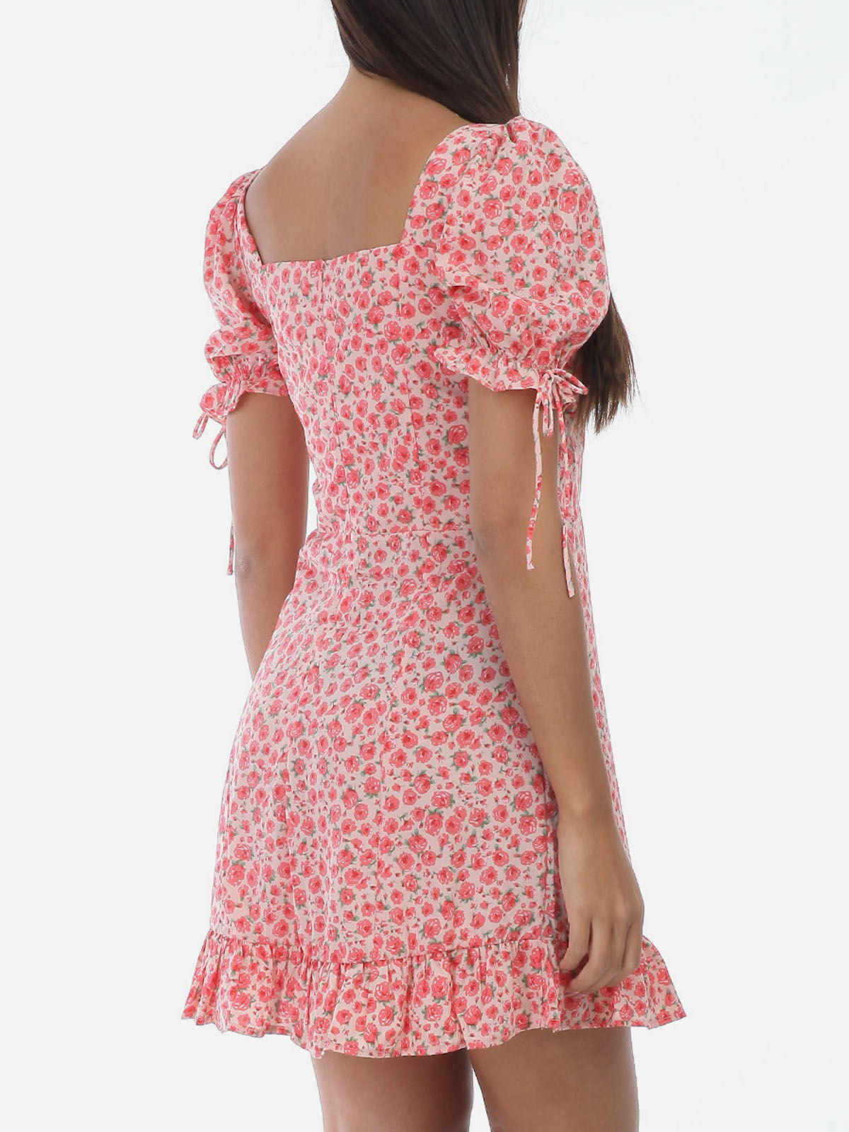 Robe patineuse à fleurs- Rose