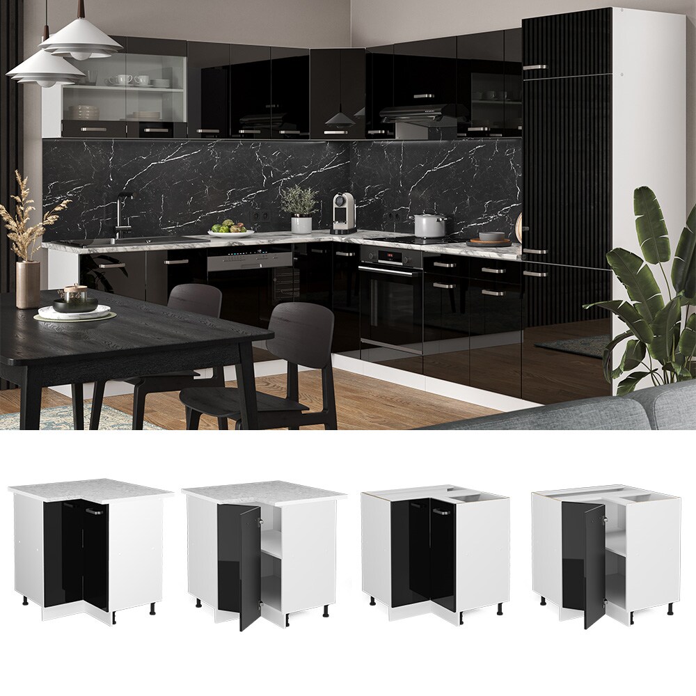 Vicco Eckunterschrank Küchenschrank R-Line Solid Weiß Schwarz 87 cm modern