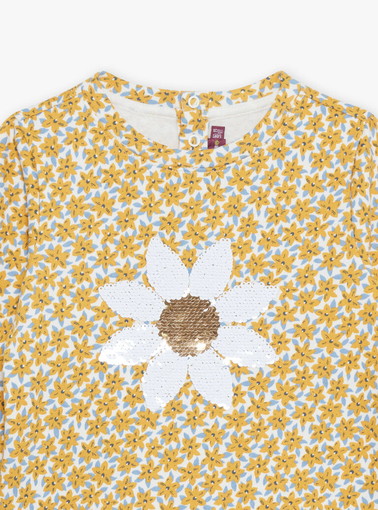 Sweat écru à fleurs et sequins réversibles