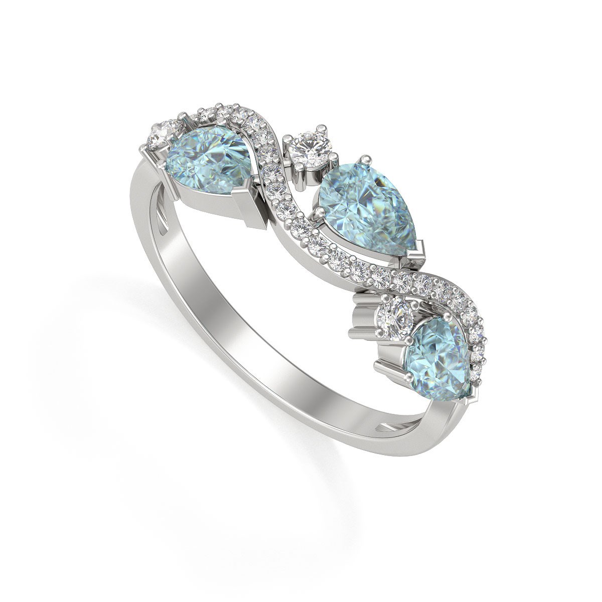 Bague ADEN Or 585 Blanc Aigue-Marine et diamants 2.51grs