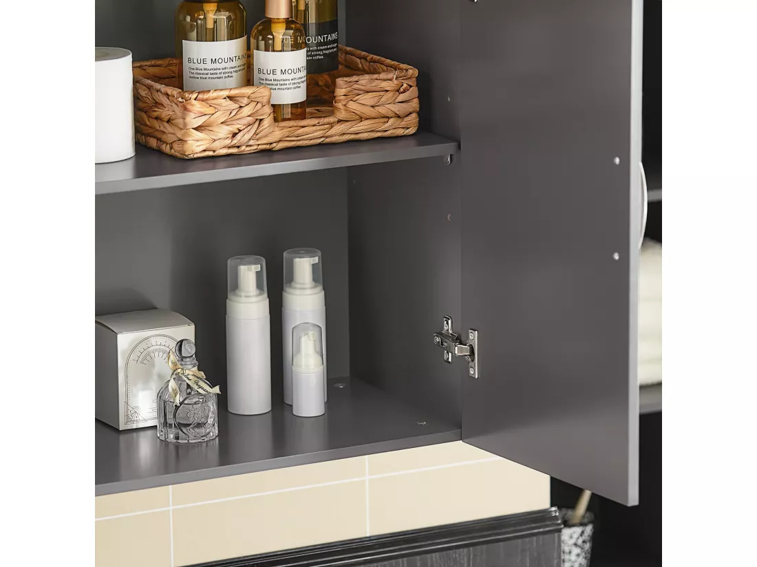 Meuble Haut Armoire de Toilettes Salle de Bain Suspendue 2 Portes Gris, FRG231-DG