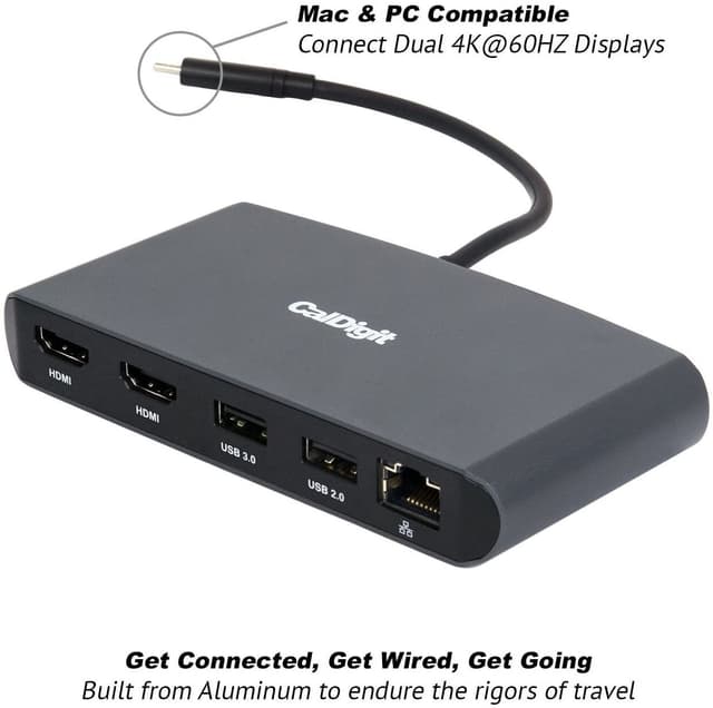 Caldigit Mini Dock Thunderbolt 3 Docking Station 2xhdmi 4k60Hz 1xrj45 Gigabit 1xUSB3,0 5Gbps 1xUSB 2,0 480mbps Aluminum Dual HDMI
