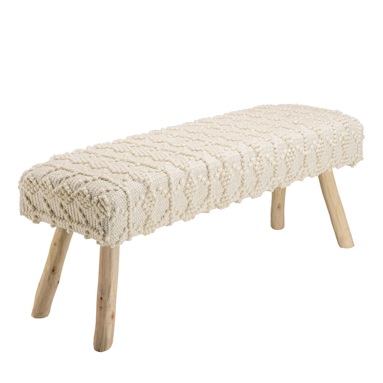 Macabane Banc en Laine motifs losanges Sacha ivoire - 125x42x51 cm
