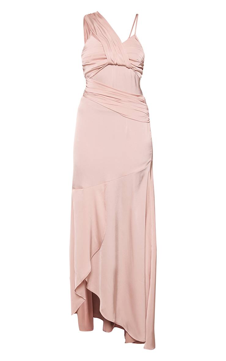 Rose Pâle Robe Longue À Bretelles Avec Détails Plissés En Satin