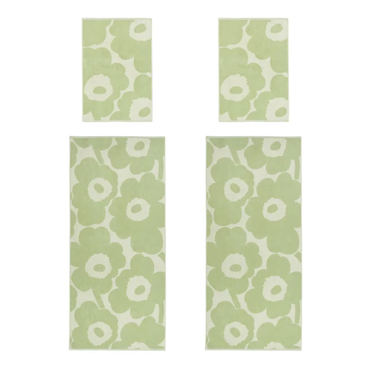 Marimekko - Unikko Handtuch & Badetuch Set, off-white / sage / dunkelblau (4er-Set)