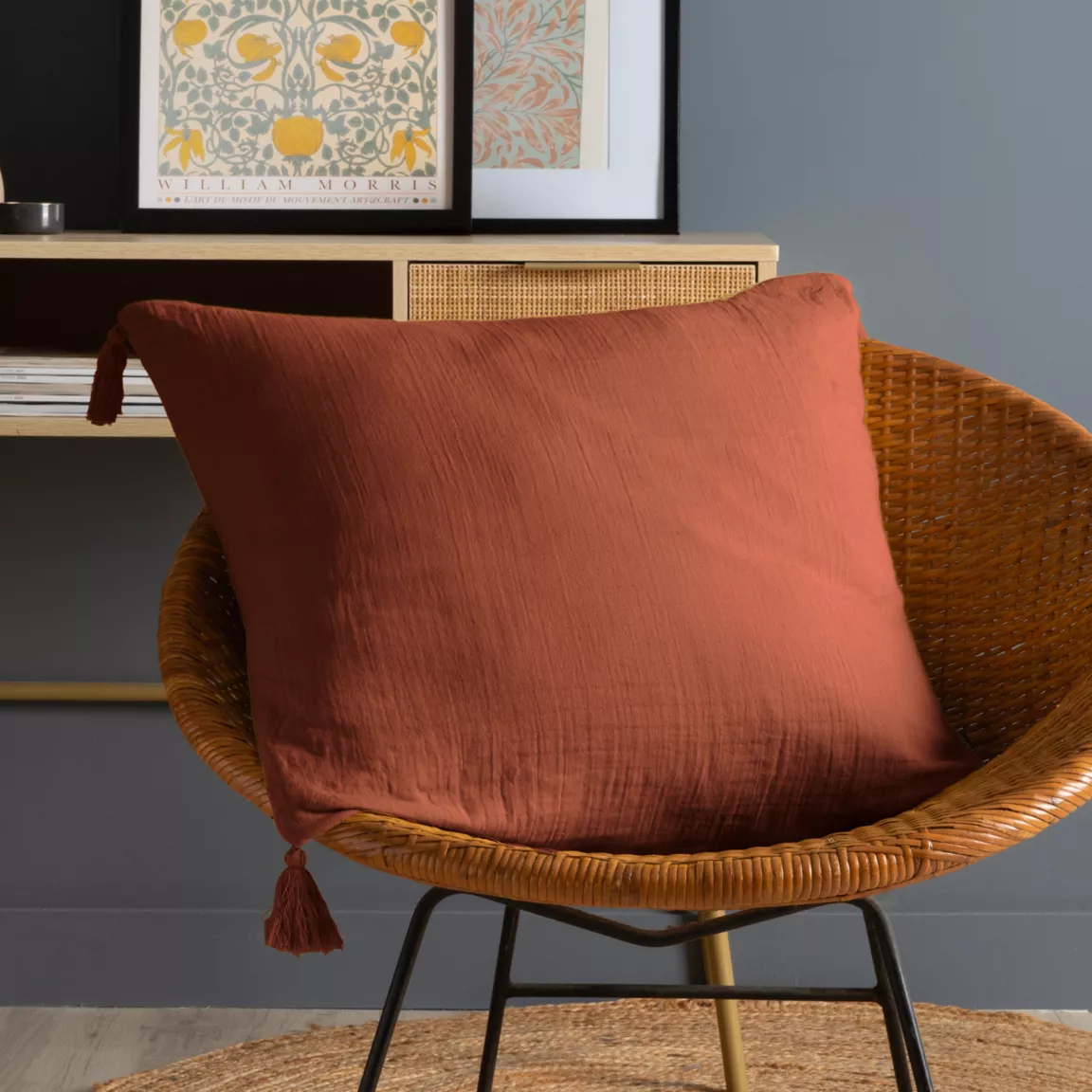 Coussin carré gaze de coton (60 x 60 cm) Gaïa Terracotta