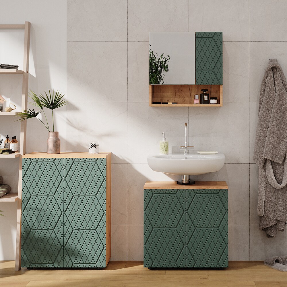 Vicco Badschrank Irma Eiche Grün 60 x 81 cm Badezimmer