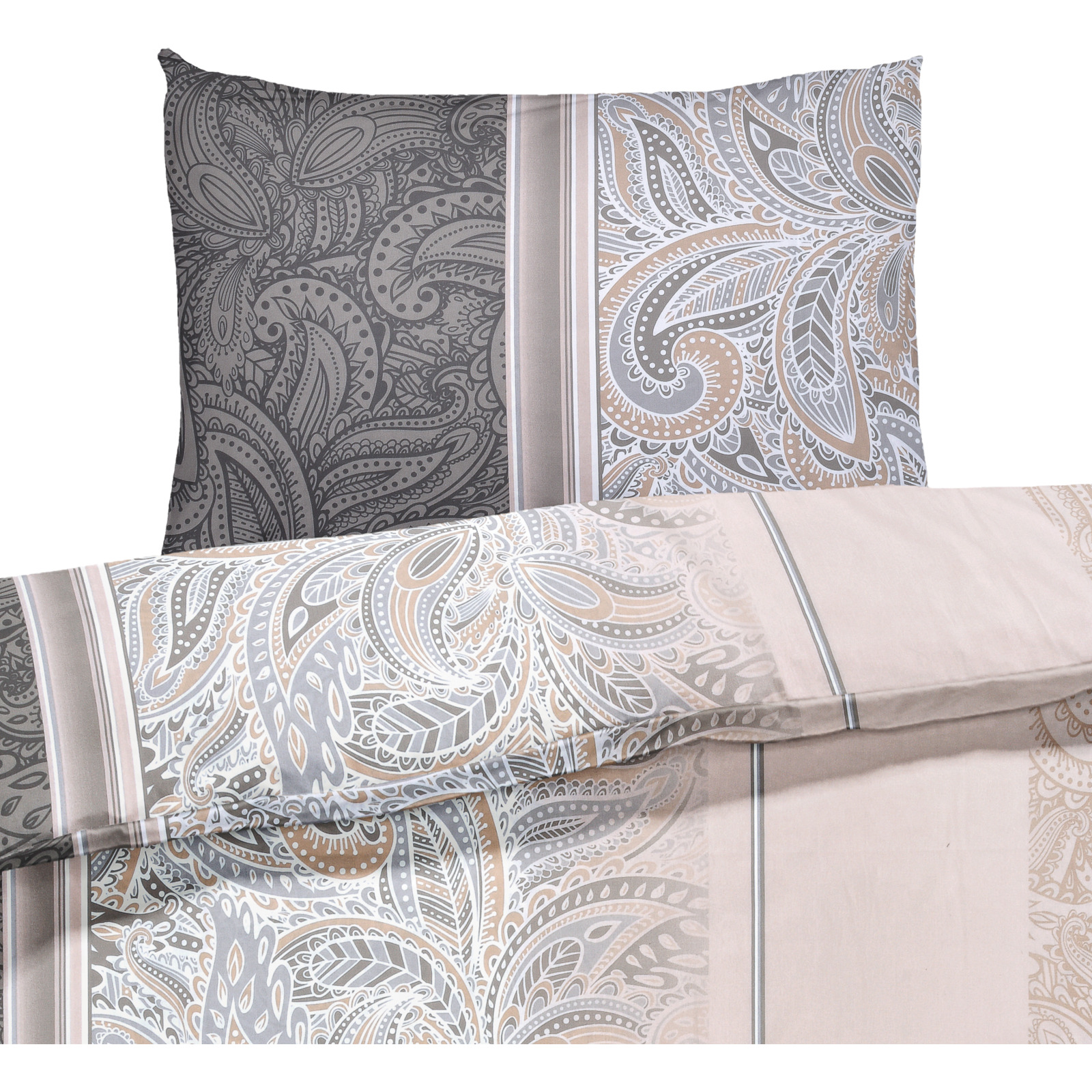 Bettwäsche beige mit Ornament 160x210 65x100 Bettanzug Nord