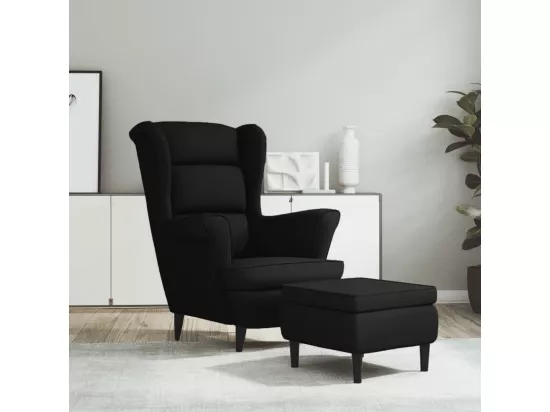 Fauteuil à oreilles avec tabouret noir velours