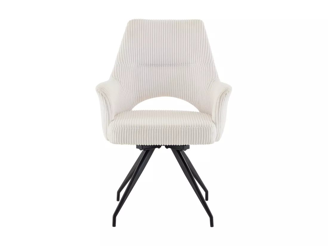 Lot de 2 chaises pivotantes avec accoudoirs en velours côtelé et métal noir - Crème - VASKIA