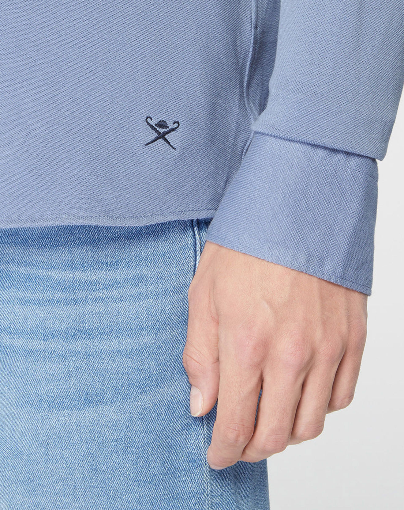 Hackett London Chemise Slim Fit Unie Piquée bleu chiné