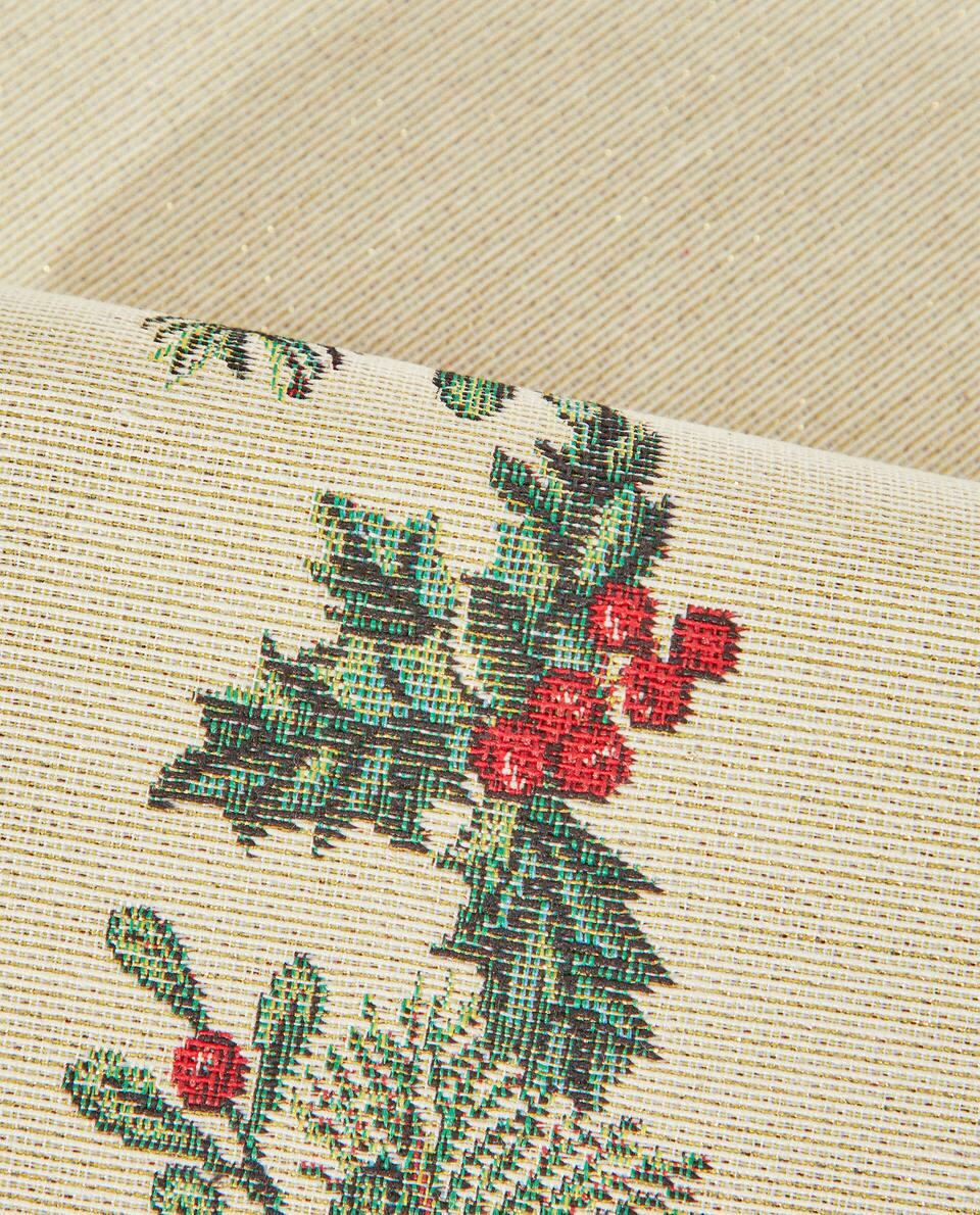 Caminho de mesa de algodão jacquard com estampa de poinsétia de Natal