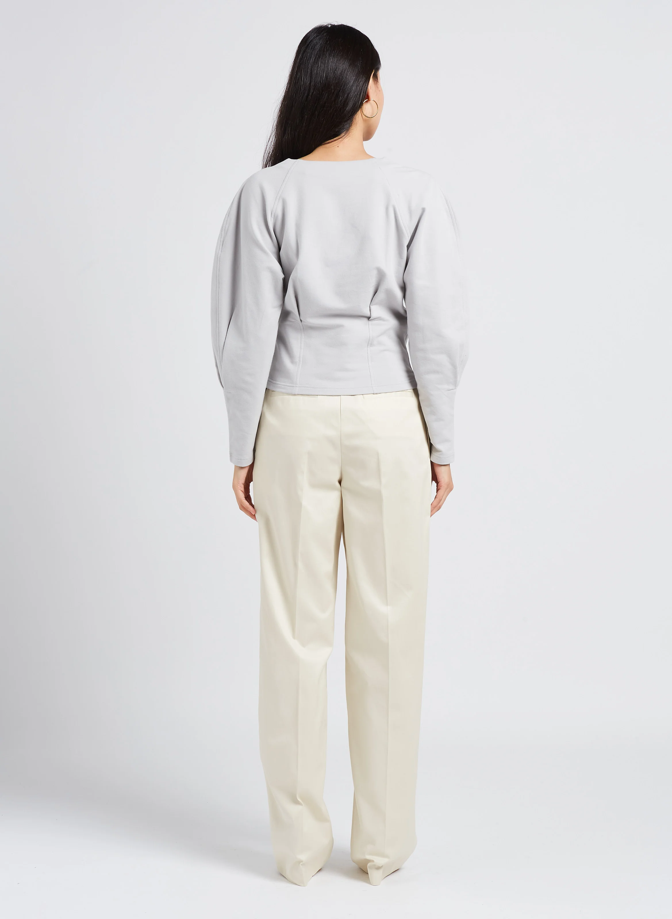 OSNI - Pantalon droit taille haute à pinces en coton | Blanc