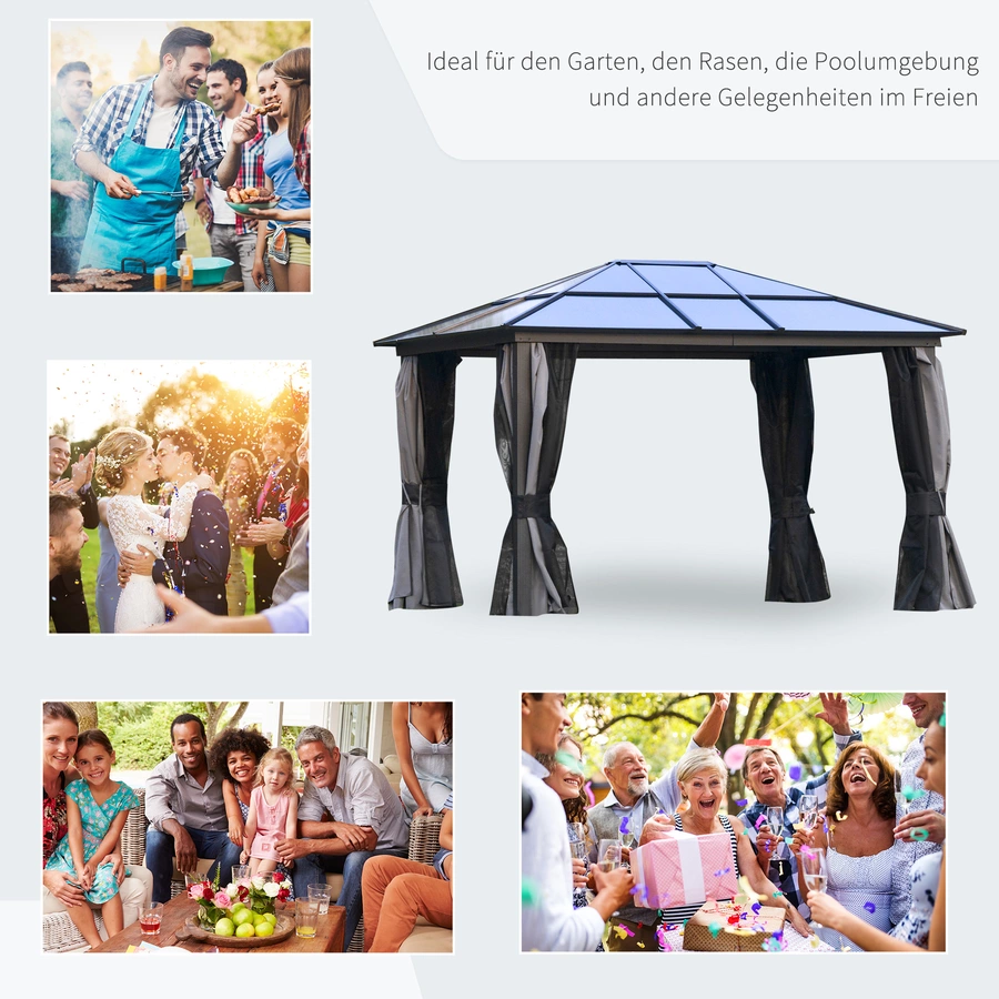 Outsunny Pavillon mit zwei unterschiedlichen Wandarten bunt