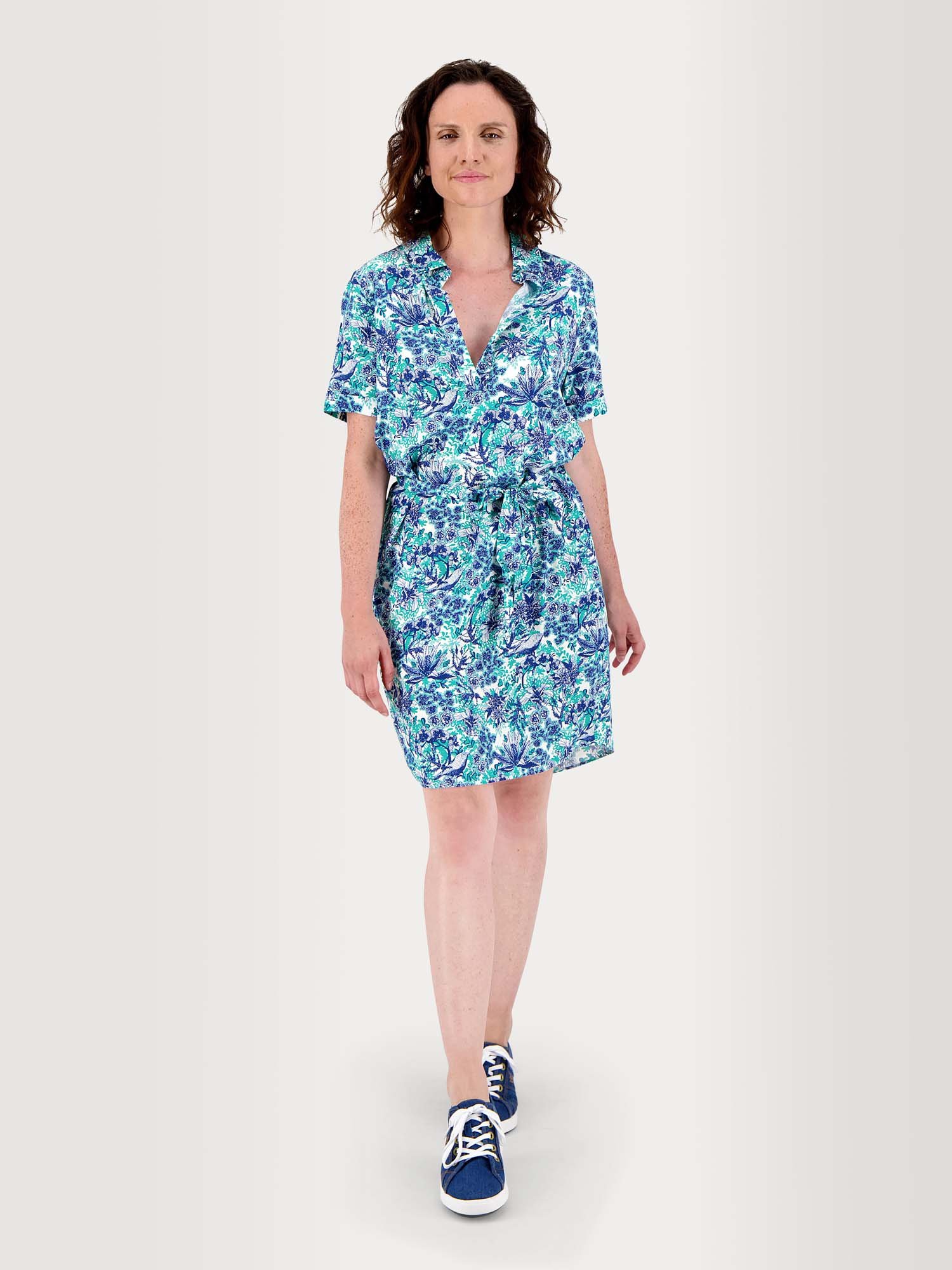 Robe Chemise Femme Motif Floral Bleu & Vert