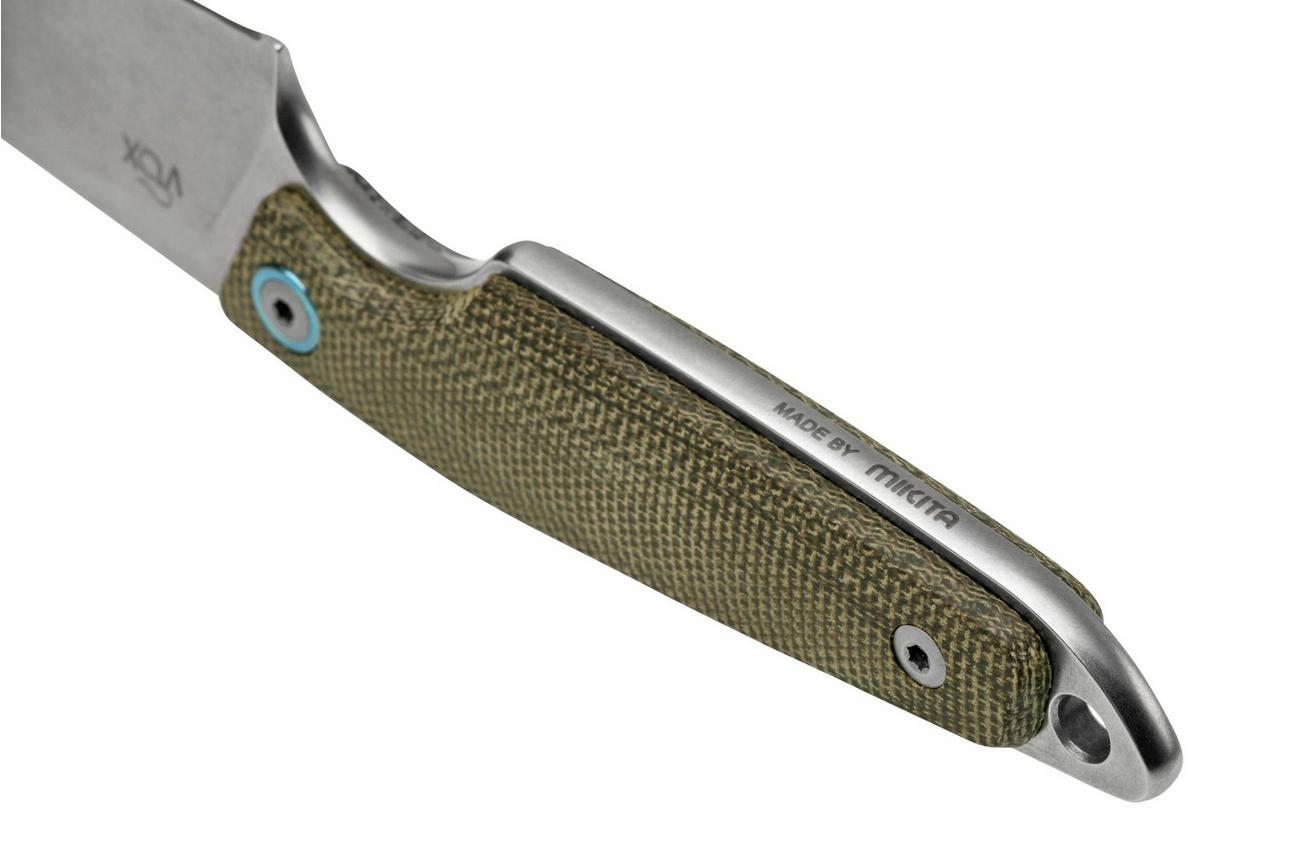 MKM Makro 2 Sheepfoot, Stonewashed Green Canvas Micarta vaststaand mes, Jesper Voxnaes design