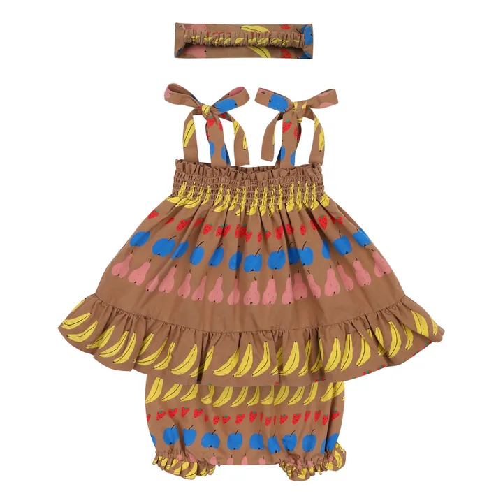 Jelly Mallow Ensemble Top, Bloomer et Headband Fruit | Camel