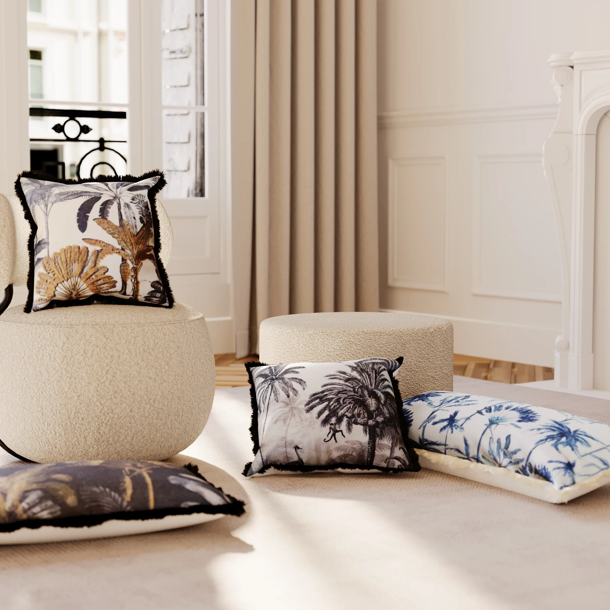 DAKAR - Coussin carré feuillage tropical bleu | Multicolore