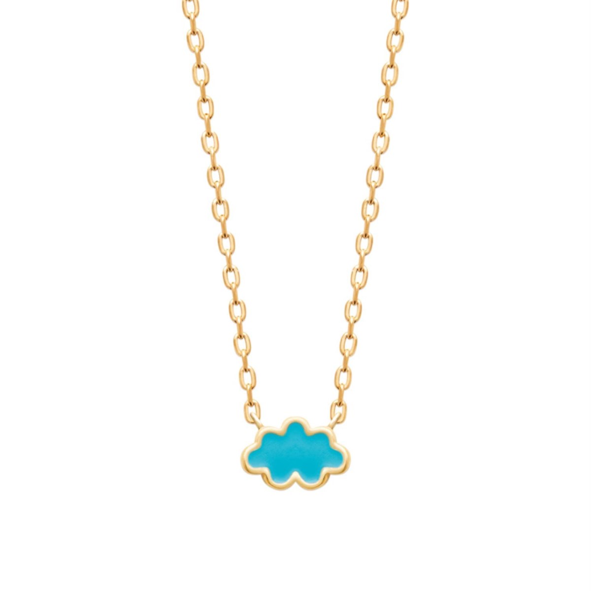Collier nuage émail coloré bleu Plaqué OR 750 3 microns