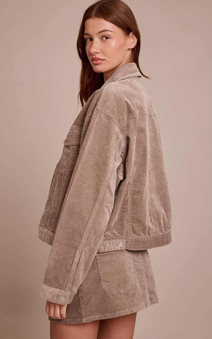 Taupe Veste En Velours Côtelé Coupe Boxy Classique