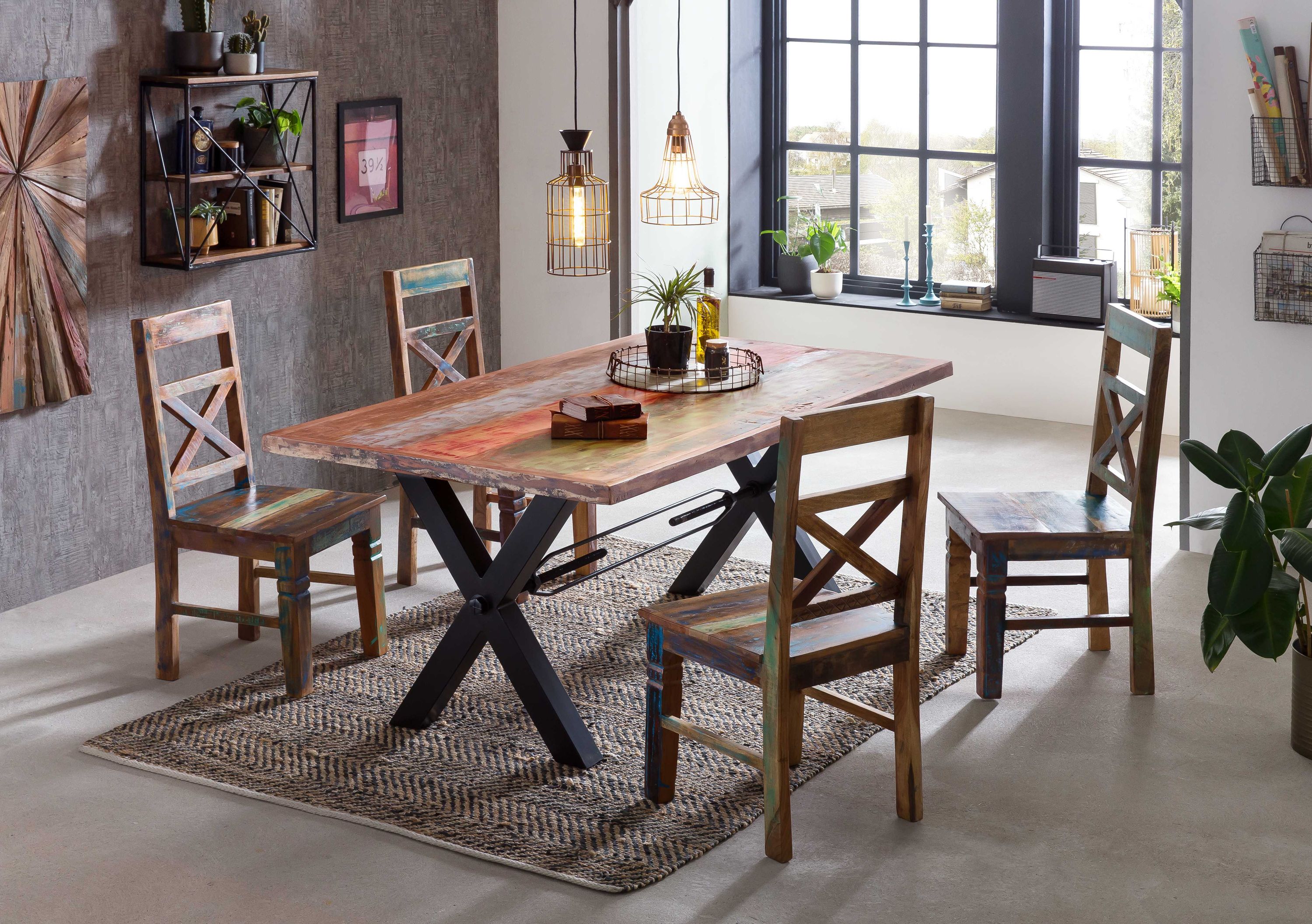 Tisch 200x100 Altholz bunt Eisen Holztisch Küchentisch Esstisch Speisetisch