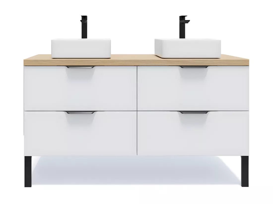 Meuble de salle de bain suspendu 2 vasques à poser 140cm 4 tiroirs Blanc - Soho