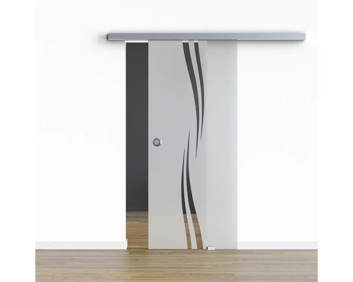 Pertura glazen schuifdeur complete set Glera Swirl 900x2050 mm incl. Selir aluminium beslag, RVS look, verzonken handgreep