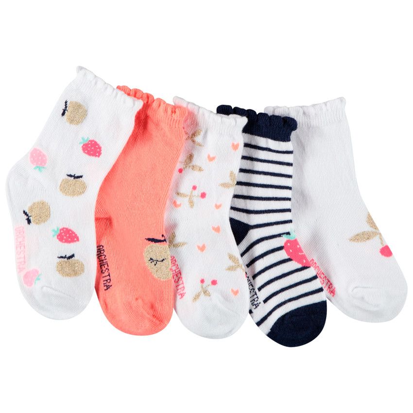 Lot de 5 paires de chaussettes à motifs pour bébé fille - Blanc