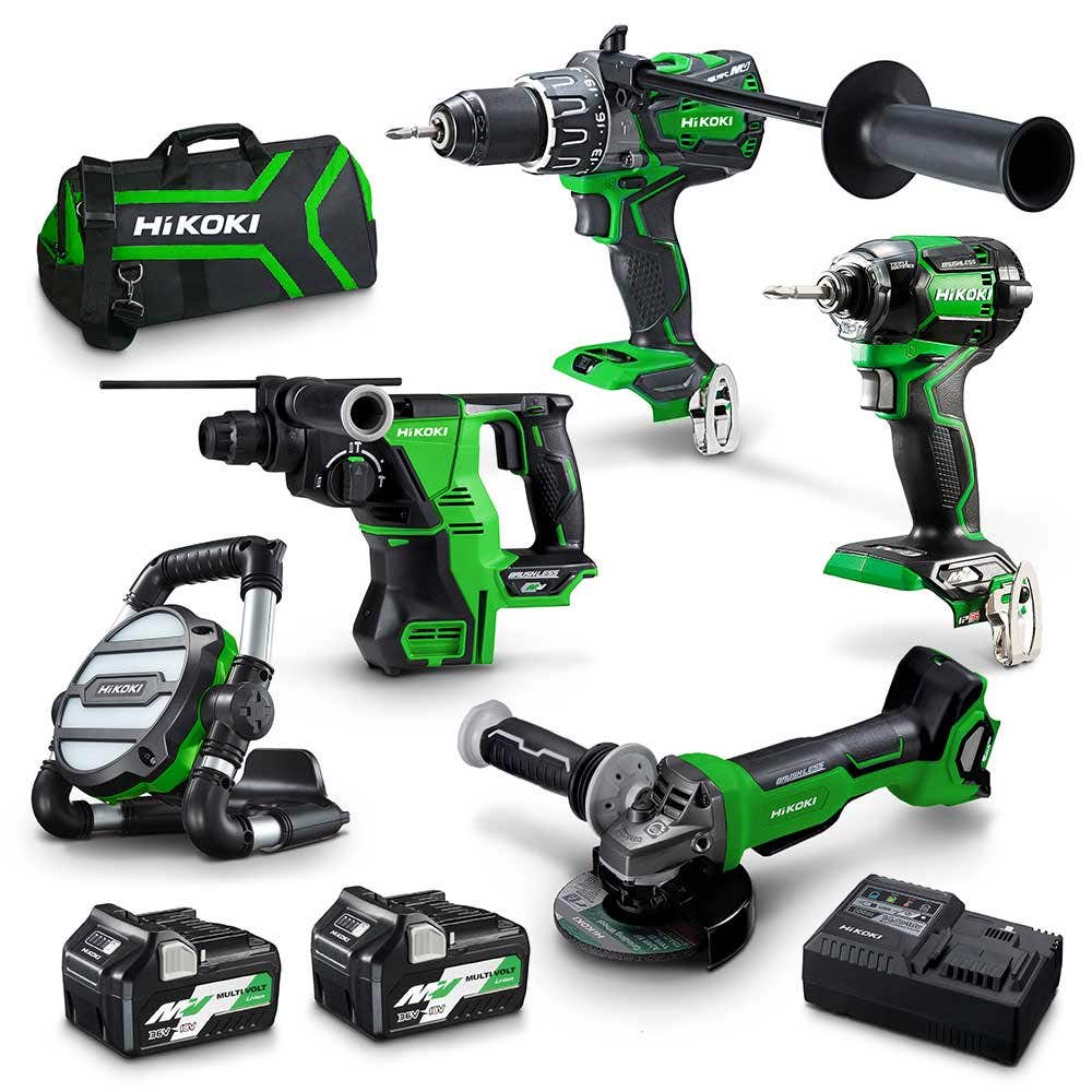 Kit combinado HIKOKI 36V Multivolt Brushless de 5 peças 2 x 2,5Ah/ 5,0Ah KC36D5A2(HRZ)