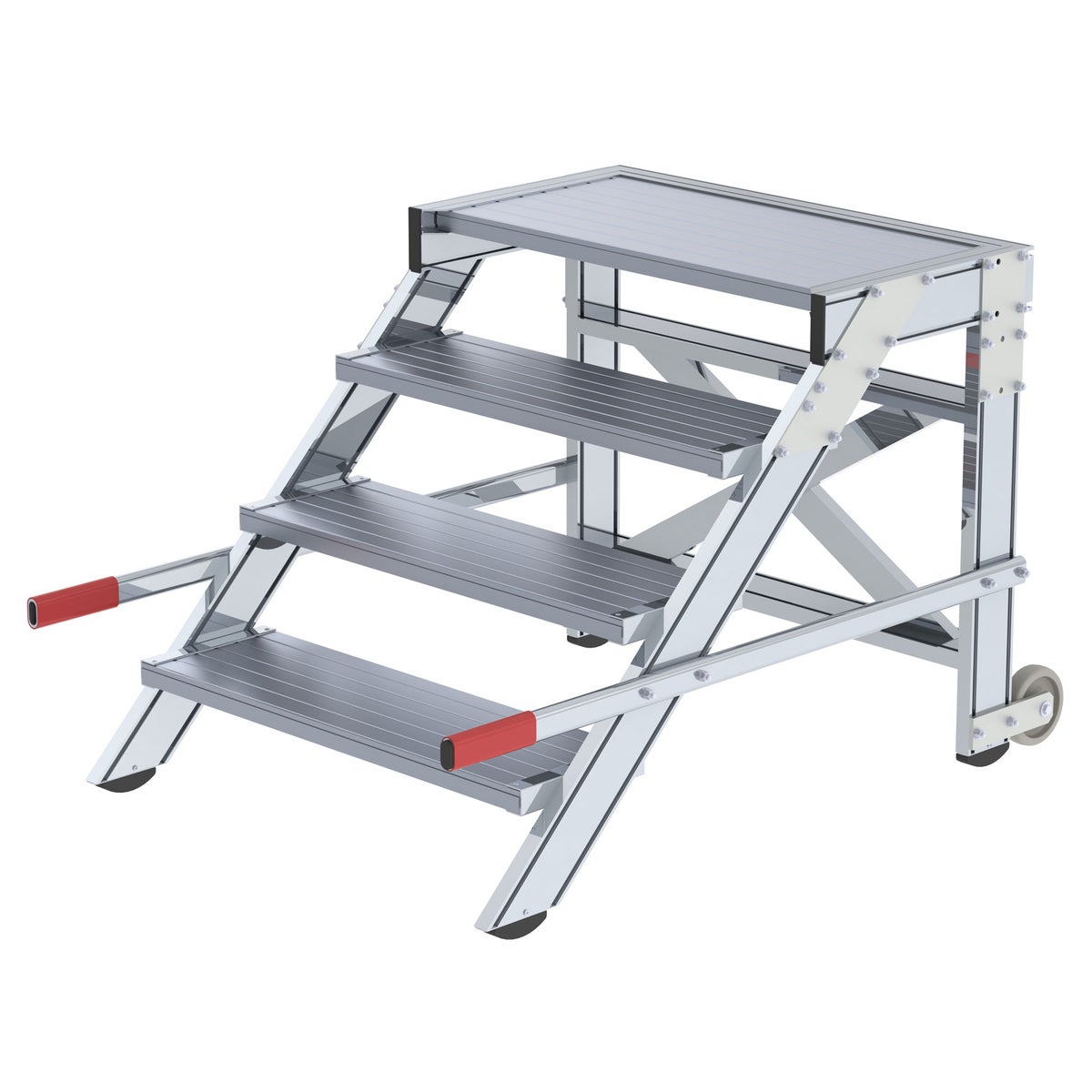MUNK mobiel werkplatform, stalen rooster, 800 mm tredebreedte, 4 treden