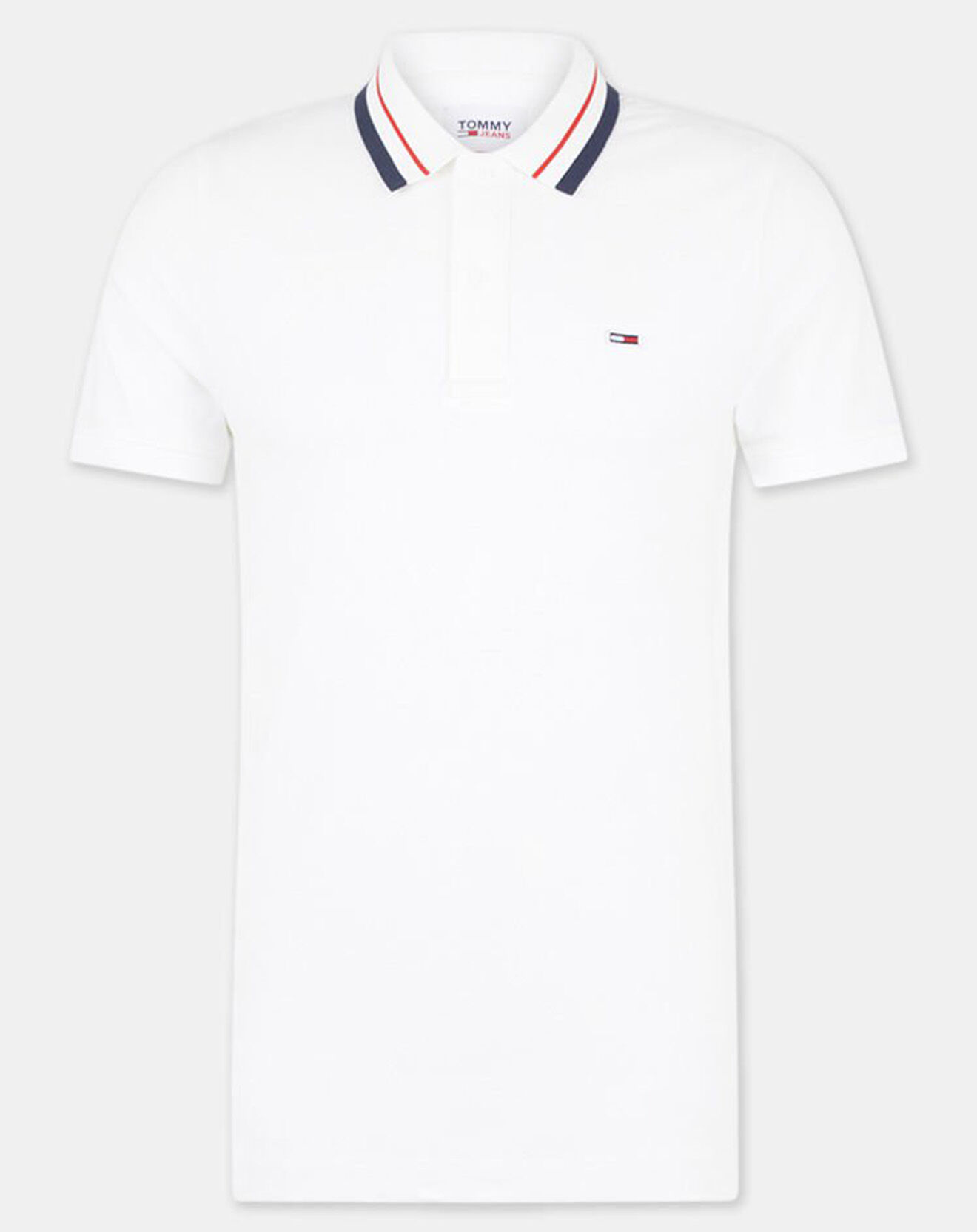 Tommy Jeans Polo Regular en Coton Bio Col Contrasté blanc