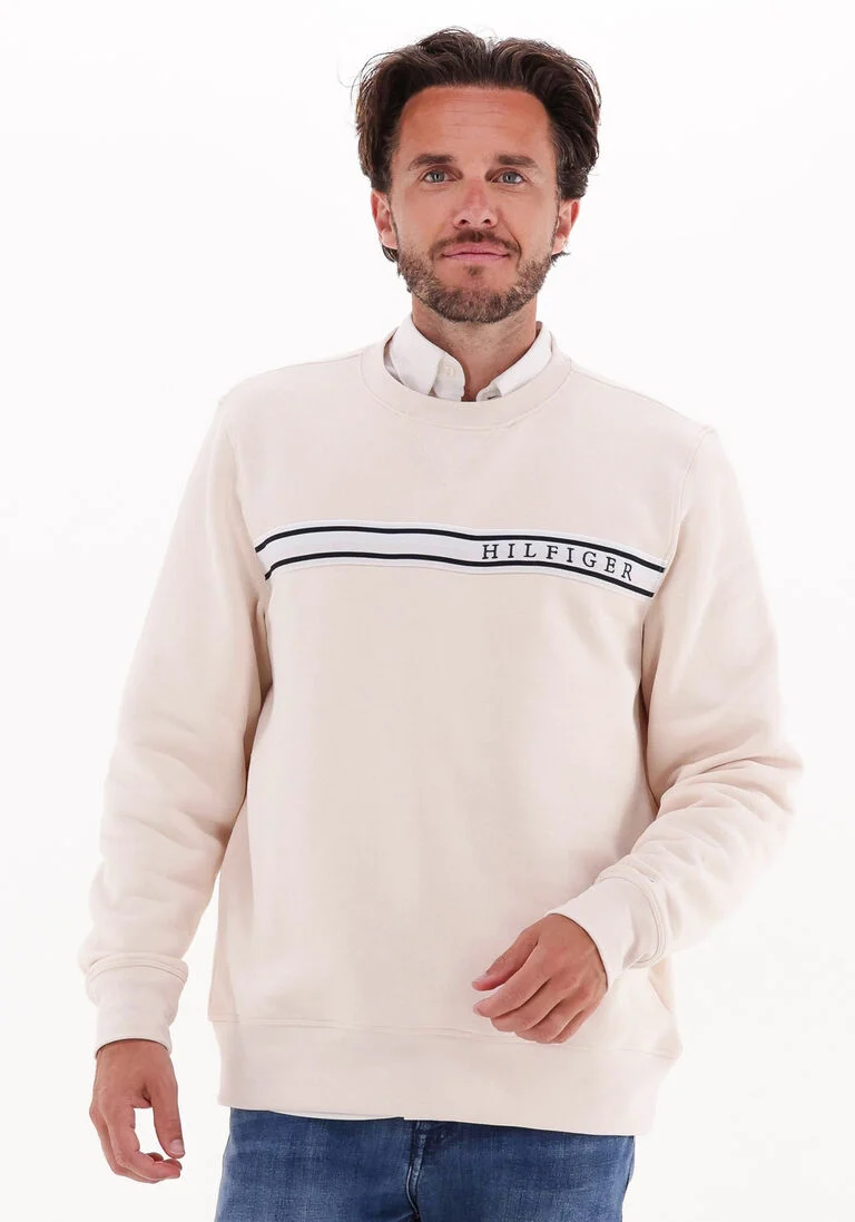 TOMMY HILFIGER creme tommy hilfiger sweater taped hilfiger crewneck