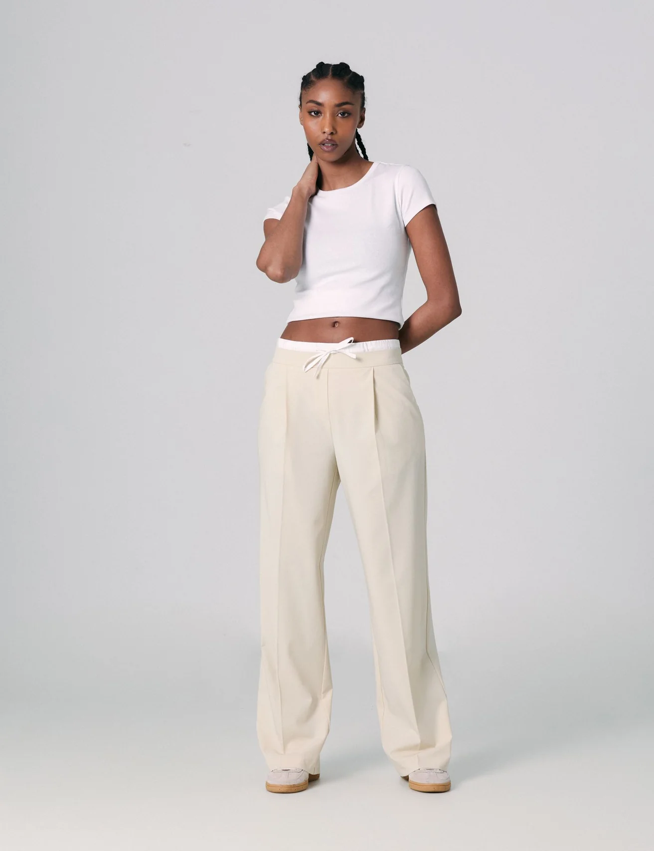 Pantalon tailleur avec double couture beige clair